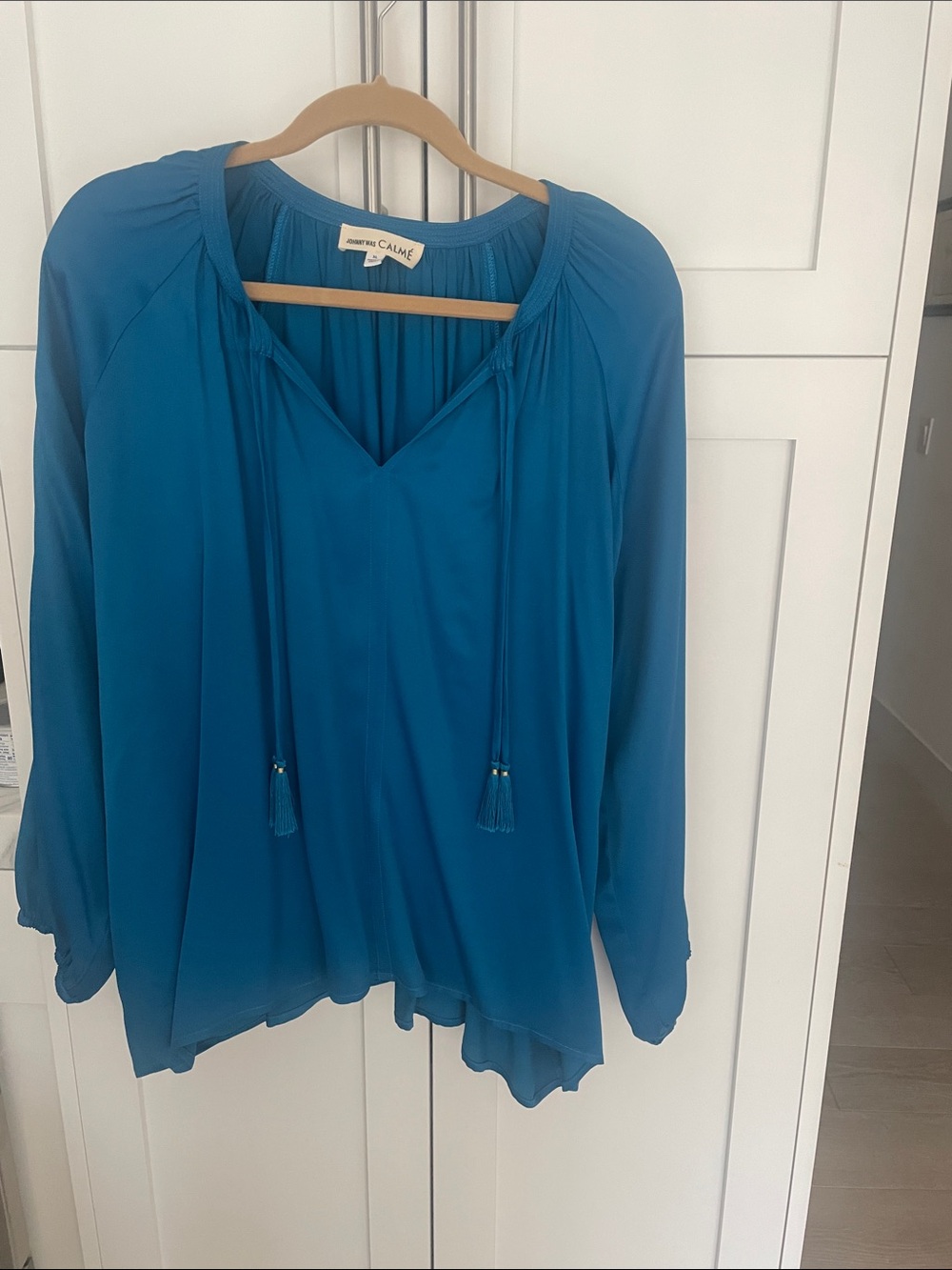 Johnny Was Teal Tassel Peasant Blouse